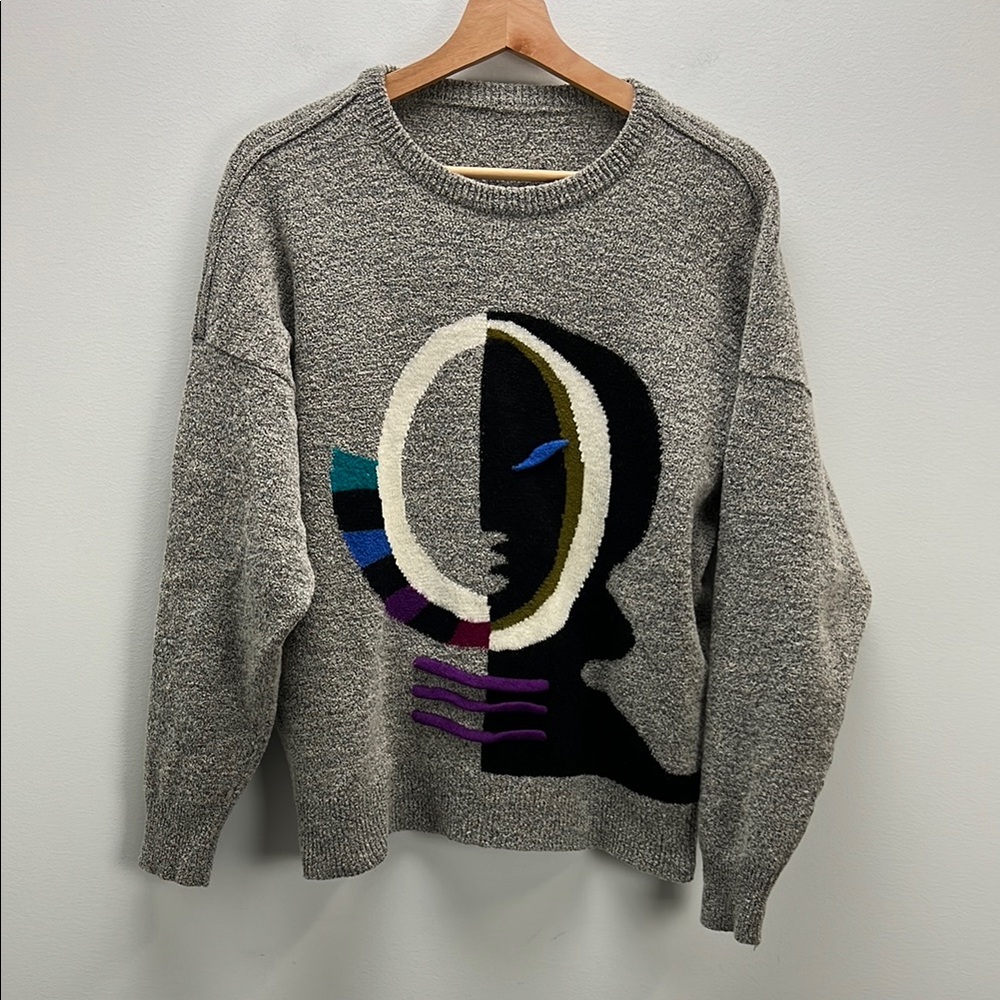 Vintage 3D Abstract Sweater Avant Garde Maximalist Bold Unique Womens Medium